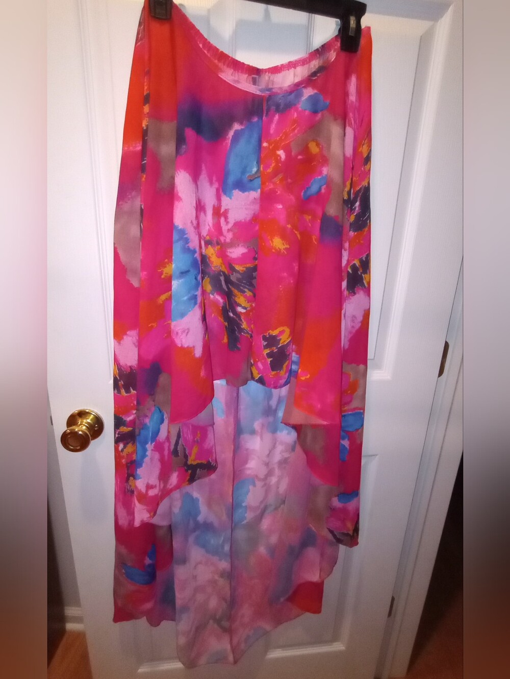 Vibrant Pink Floral High-Low Maxi Sheer Skirt